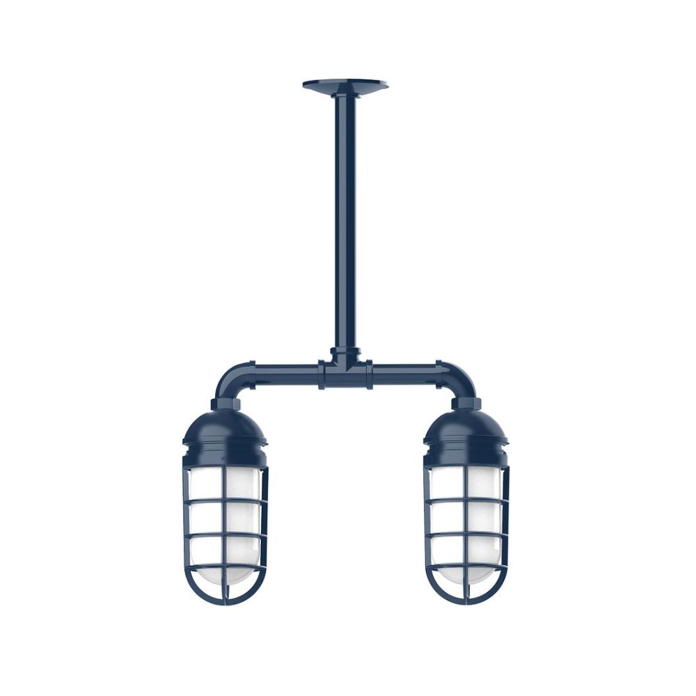 Montclair Lightworks MSA050-50-T24-G07 Vaportite, 2-light stem hung pendant with frosted glass and cast guard, Navy